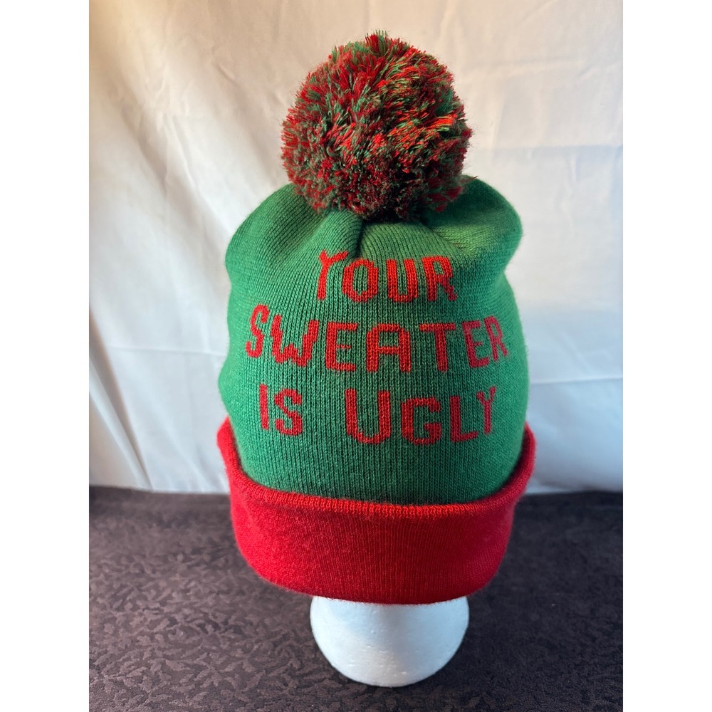 Target Your Sweater Is Ugly Christmas Beanie Green‎ Red Pom Pom Hat OSFM